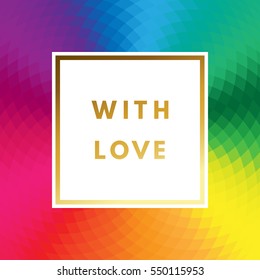 Romantic love creative, printable journaling, wedding day greeting card. Gold minimal logo in frame on abstract background Vintage modern design for banner, poster, flyer, package template.