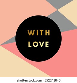 Romantic love creative, printable journaling, Valentine day greeting card. Gold minimal logo in frame on abstract background Vintage modern design for banner, poster, flyer, package template.