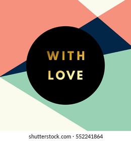 Romantic love creative, printable journaling, Valentine day greeting card. Gold minimal logo in frame on abstract background Vintage modern design for banner, poster, flyer, package template.