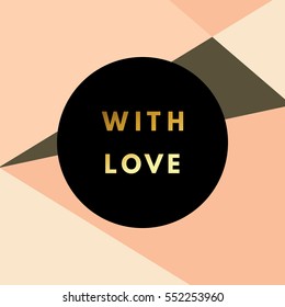 Romantic love creative, printable journaling, Valentine day greeting card. Gold minimal logo in frame on abstract background Vintage modern design for banner, poster, flyer, package template.