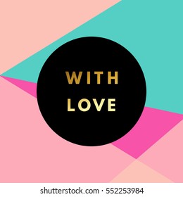 Romantic love creative, printable journaling, Valentine day greeting card. Gold minimal logo in frame on abstract background Vintage modern design for banner, poster, flyer, package template.