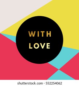 Romantic love creative, printable journaling, Valentine day greeting card. Gold minimal logo in frame on abstract background Vintage modern design for banner, poster, flyer, package template.