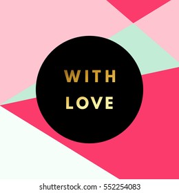 Romantic love creative, printable journaling, Valentine day greeting card. Gold minimal logo in frame on abstract background Vintage modern design for banner, poster, flyer, package template.