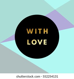 Romantic love creative, printable journaling, Valentine day greeting card. Gold minimal logo in frame on abstract background Vintage modern design for banner, poster, flyer, package template.
