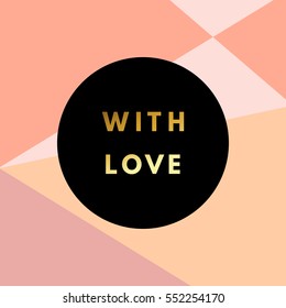 Romantic love creative, printable journaling, Valentine day greeting card. Gold minimal logo in frame on abstract background Vintage modern design for banner, poster, flyer, package template.