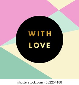 Romantic love creative, printable journaling, Valentine day greeting card. Gold minimal logo in frame on abstract background Vintage modern design for banner, poster, flyer, package template.