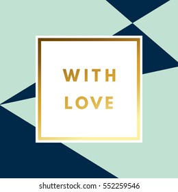 Romantic love creative, printable journaling, Valentine day greeting card. Gold minimal logo in frame on abstract background Vintage modern design for banner, poster, flyer, package template.