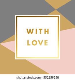 Romantic love creative, printable journaling, Valentine day greeting card. Gold minimal logo in frame on abstract background Vintage modern design for banner, poster, flyer, package template.