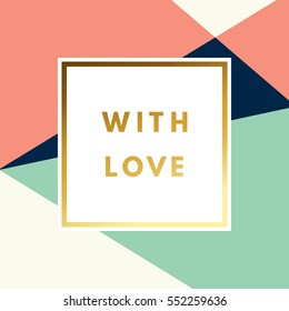 Romantic love creative, printable journaling, Valentine day greeting card. Gold minimal logo in frame on abstract background Vintage modern design for banner, poster, flyer, package template.