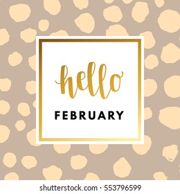 Romantic love creative, printable journaling, Valentine day greeting card. Gold minimal logo in frame on abstract background. Design for banner, poster, flyer, package template. Hello february