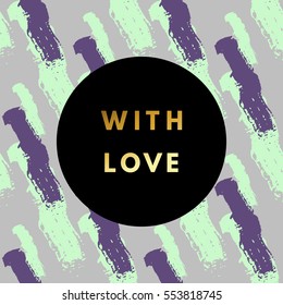Romantic love creative, printable journaling, Valentine day greeting card. Gold minimal logo in frame on abstract background. Design for banner, poster, flyer, package template. 