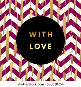 Romantic love creative, printable journaling, Valentine day greeting card. Gold minimal logo in frame on abstract background. Design for banner, poster, flyer, package template. 