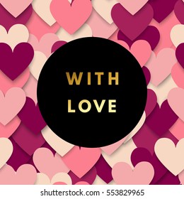 Romantic love creative, printable journaling, Valentine day greeting card. Gold minimal logo in frame on abstract background. Design for banner, poster, flyer, package template. 