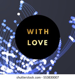Romantic love creative, printable journaling, Valentine day greeting card. Gold minimal logo in frame on abstract background. Design for banner, poster, flyer, package template. 