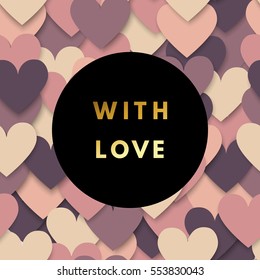 Romantic love creative, printable journaling, Valentine day greeting card. Gold minimal logo in frame on abstract background. Design for banner, poster, flyer, package template. 