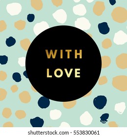 Romantic love creative, printable journaling, Valentine day greeting card. Gold minimal logo in frame on abstract background. Design for banner, poster, flyer, package template. 