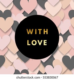 Romantic love creative, printable journaling, Valentine day greeting card. Gold minimal logo in frame on abstract background. Design for banner, poster, flyer, package template. 