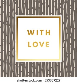 Romantic love creative, printable journaling, Valentine day greeting card. Gold minimal logo in frame on abstract background. Design for banner, poster, flyer, package template. Hello february