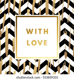 Romantic love creative, printable journaling, Valentine day greeting card. Gold minimal logo in frame on abstract background. Design for banner, poster, flyer, package template. Hello february
