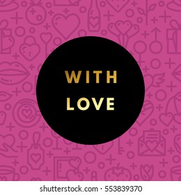Romantic love creative, printable journaling, Valentine day greeting card. Gold minimal logo in frame on abstract background. Design for banner, poster, flyer, package template. Hello february