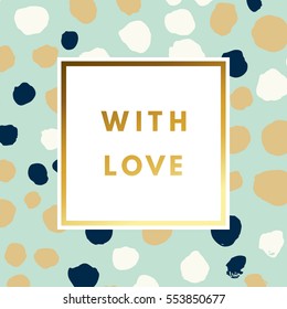 Romantic love creative, printable journaling, Valentine day greeting card. Gold minimal logo in frame on abstract background. Design for banner, poster, flyer, package template.