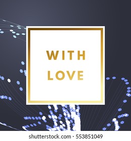 Romantic love creative, printable journaling, Valentine day greeting card. Gold minimal logo in frame on abstract background. Design for banner, poster, flyer, package template.