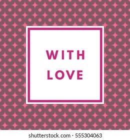 Romantic love creative, printable journaling, Valentine day greeting card. Purple minimal logo in frame on abstract background Vintage modern design for banner, poster, flyer, package template.
