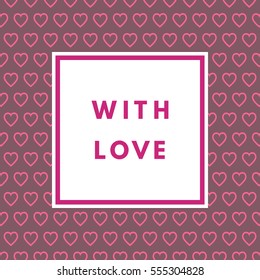 Romantic love creative, printable journaling, Valentine day greeting card. Purple minimal logo in frame on abstract background Vintage modern design for banner, poster, flyer, package template.