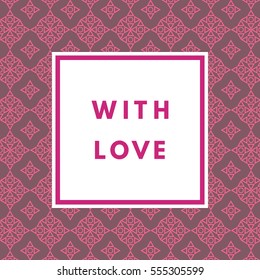 Romantic love creative, printable journaling, Valentine day greeting card. Purple minimal logo in frame on abstract background Vintage modern design for banner, poster, flyer, package template.