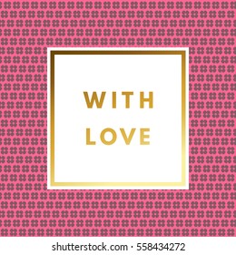 Romantic love creative, printable journaling, Valentine day greeting card. Gold minimal logo in frame on abstract background Vintage modern design for banner, poster, flyer, package template.