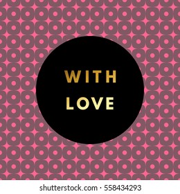 Romantic love creative, printable journaling, Valentine day greeting card. Gold minimal logo in frame on abstract background Vintage modern design for banner, poster, flyer, package template.
