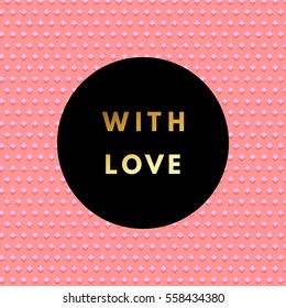 Romantic love creative, printable journaling, Valentine day greeting card. Gold minimal logo in frame on abstract background Vintage modern design for banner, poster, flyer, package template.