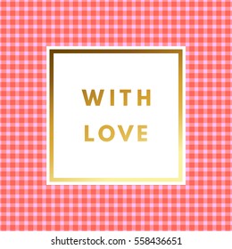 Romantic love creative, printable journaling, Valentine day greeting card. Gold minimal logo in frame on abstract background Vintage modern design for banner, poster, flyer, package template.