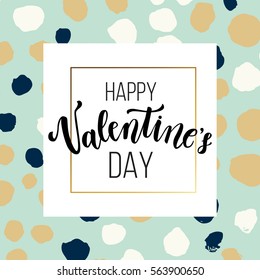 Romantic love, creative printable journaling, Happy Valentine's day greeting card. Gold minimal logo in frame on abstract background. Vintage modern design for banner, poster, flyer, package template.