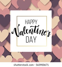 Romantic love, creative printable journaling, Happy Valentine's day greeting card. Gold minimal logo in frame on abstract background. Vintage modern design for banner, poster, flyer, package template.
