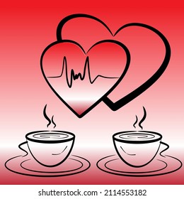 Icono romántico de citas de amor con dos tazas de café. Ilustración vectorial. Icono romántico de citas con dos tazas de café