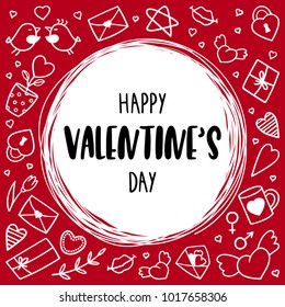 Romantic love doodle background. Valentine's Day greeting card. Vector template suitable for greeting cards, invitations, covers and packaging.
