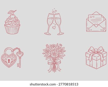 Romantic love doodle icon set hand drawn vector illustration