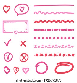 Romantic love elements. Outlined objects. Happy Valentines Day. Be my Valentine. Holiday doodles