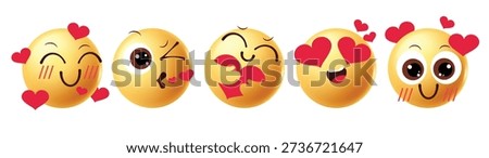 Romantic Love Emoji Set: Heart Eyes, Kissing, and Blushing Yellow Emoticons Vector Collection