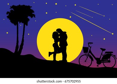 romantic of love in front of full moon on the night day.wedding valentine festival.