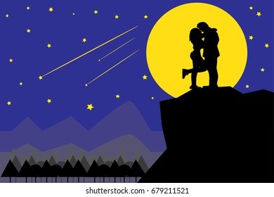 romantic of love in front of full moon on the night day.wedding valentine festival.