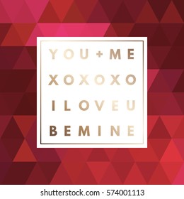 Romantic love gold minimal logo in frame on abstract background. Vintage modern label. Retro package template. Trend layout, art print. Valentine day greeting card.