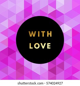 Romantic love gold minimal logo in frame on abstract background. Vintage modern label. Retro package template. Trend layout, art print. Valentine day greeting card.