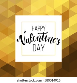 Romantic love gold minimal logo in frame on abstract background. Vintage modern label. Retro package template. Trend layout, art print. Valentine day greeting card.