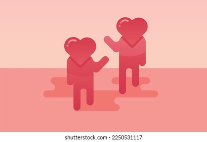 Romantic Love Graphic for Valentine's or Dating - Cute Valentine's Day Heart People Waving