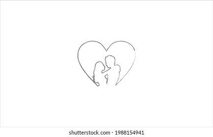 Romantic Love Heart Couple hand drawn icon Logo vector illustration template
