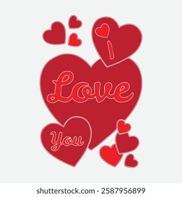 Romantic Love Heart Design, I Love You Clipart. Valentine’s Day Vector illustration. Red Hearts Illustration , Wedding, Anniversary, Greeting Card Elements. Digital Love Art Background.