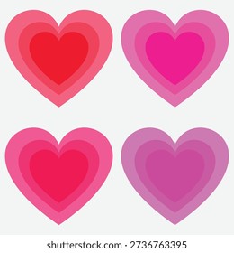 Romantic love heart with layered heart shape, romantic love heart with concentric hearts, Heart tunnel romantic love background. Vector illustration.