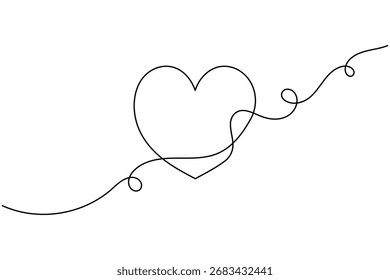 Romantic love heart shape continuous one line drawing minimalist abstract vector illustration